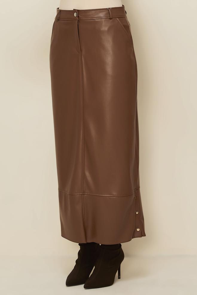 Hijab clothing TABA SNAPPED FAUX-LEATHER SKIRT 60718 - ALVİNA
