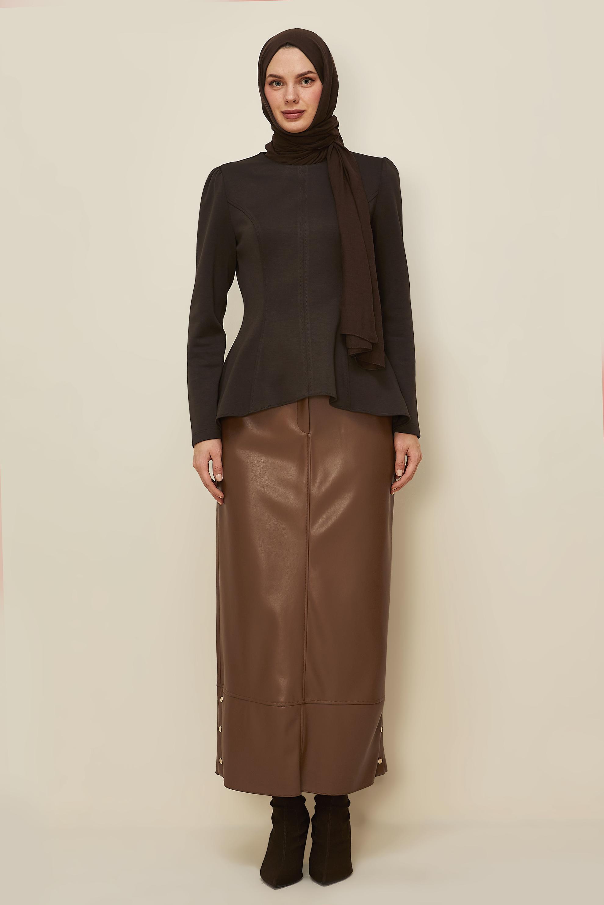 Hijab clothing TABA SNAPPED FAUX-LEATHER SKIRT 60718