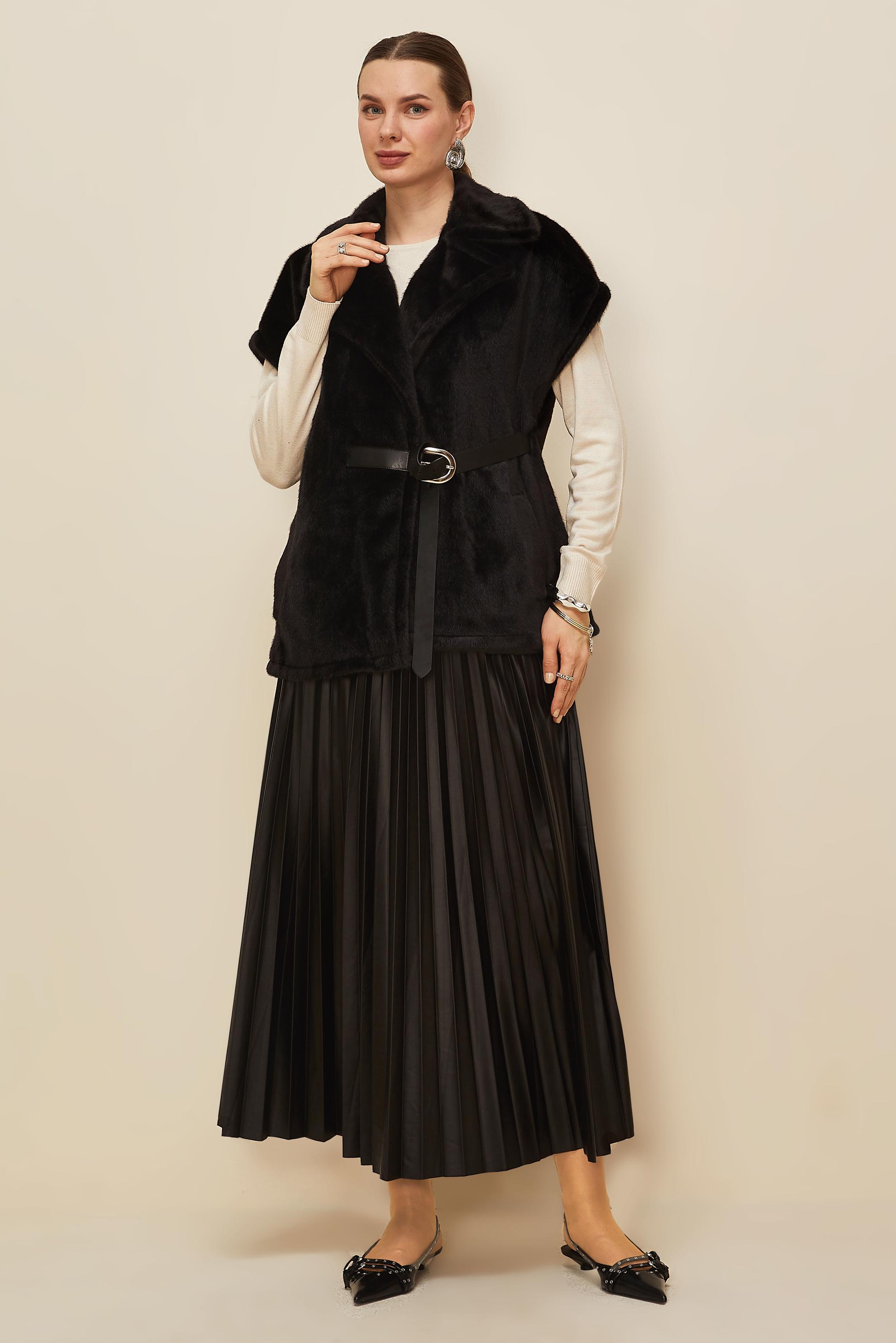 Tesettür giyim SİYAH PİLİSELİ ETEK 60723