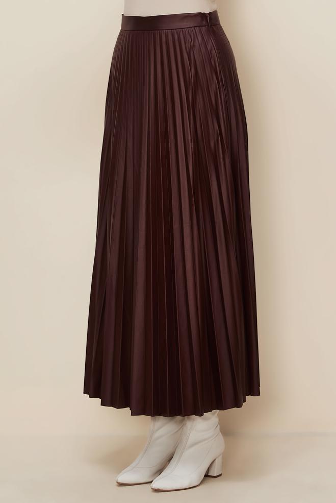 Tesettür giyim BORDO PİLİSELİ ETEK 60723 - ALVİNA