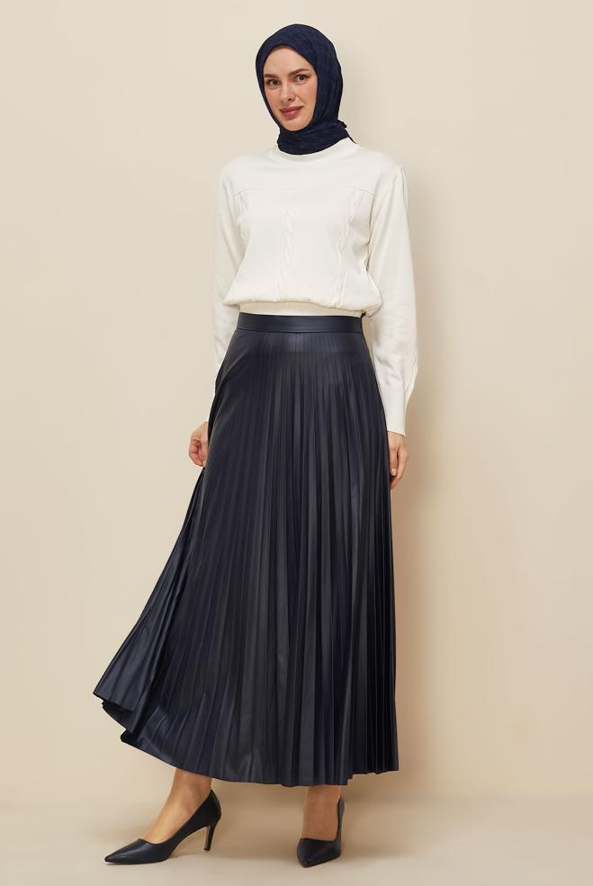 Tesettür giyim LACİVERT PİLİSELİ ETEK 60723 - ALVİNA