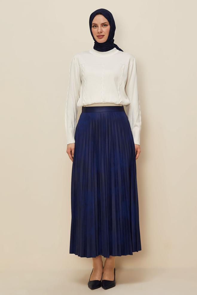 Tesettür giyim LACİVERT PİLİSELİ ETEK 60723 - ALVİNA