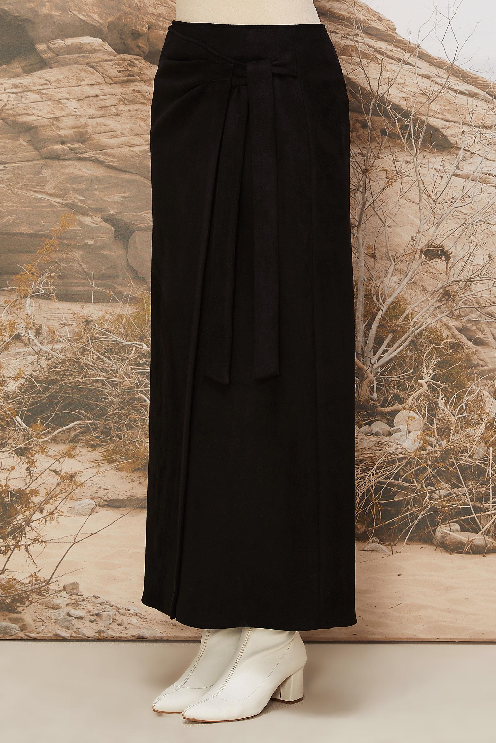 Tesettür giyim SİYAH KUŞAK DETAYLI SÜET ETEK 60725