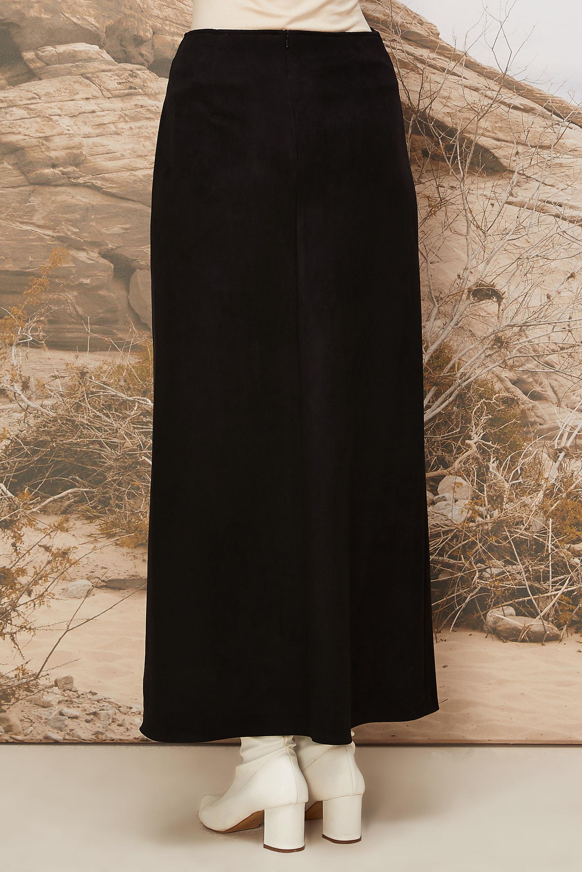 Tesettür giyim SİYAH KUŞAK DETAYLI SÜET ETEK 60725