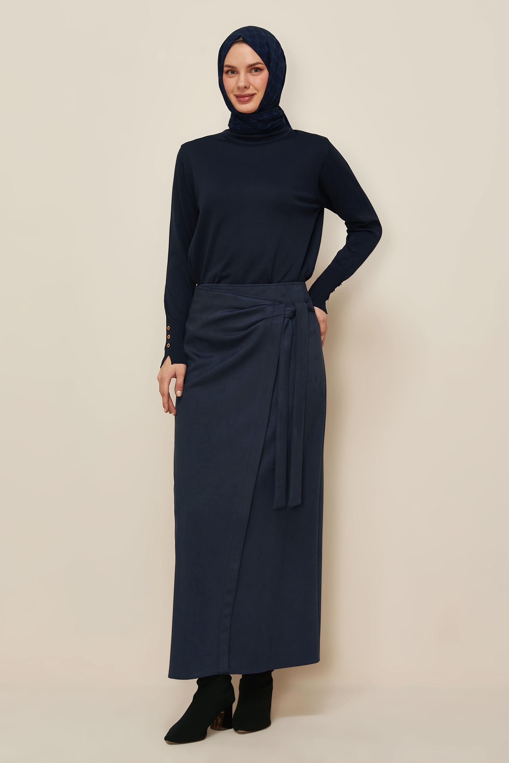 Hijab clothing NAVY BLUE 60725 EDNA SÜET ETEK 38-44 TEK40