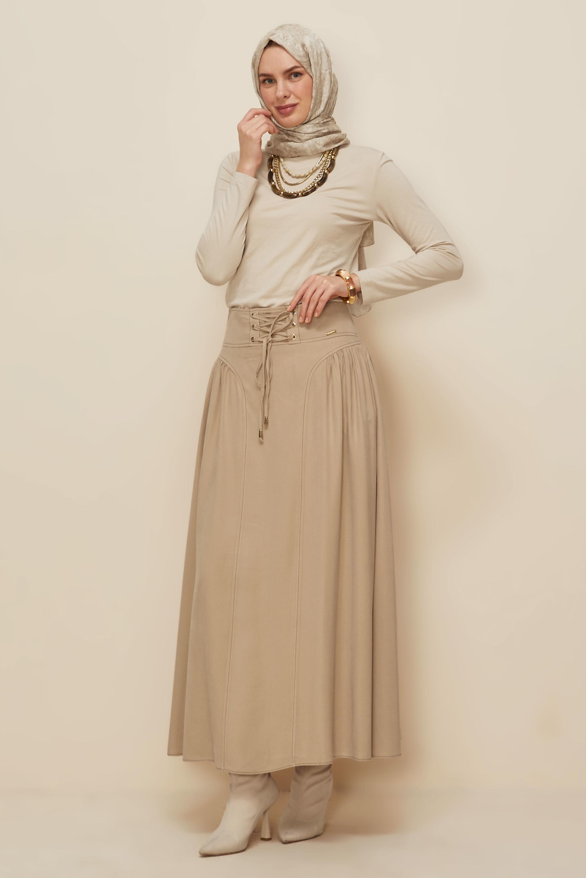 Hijab clothing BROWN SKIRT WITH LACE-UP DETAIL 60728
