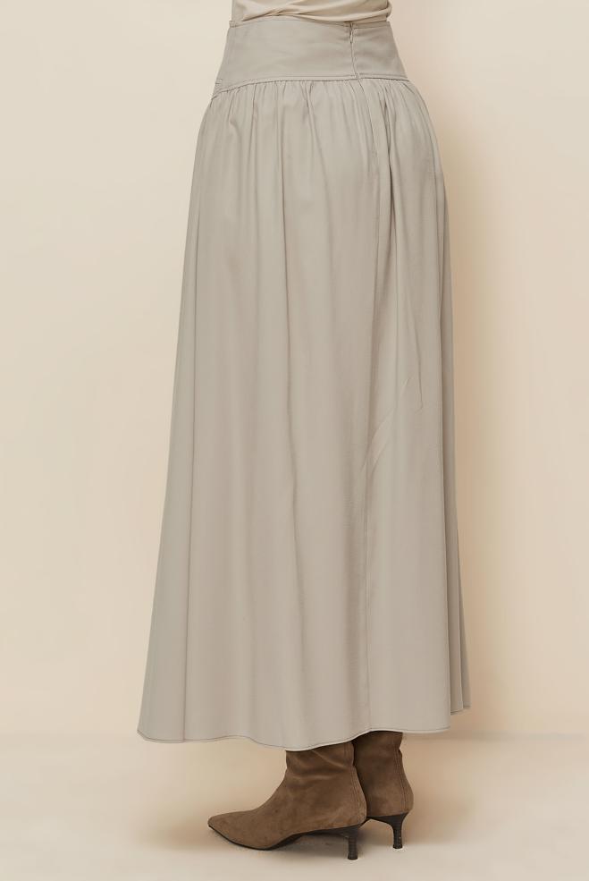 Tesettür giyim BEJ BAĞCIK DETAYLI ETEK 60728 - ALVİNA