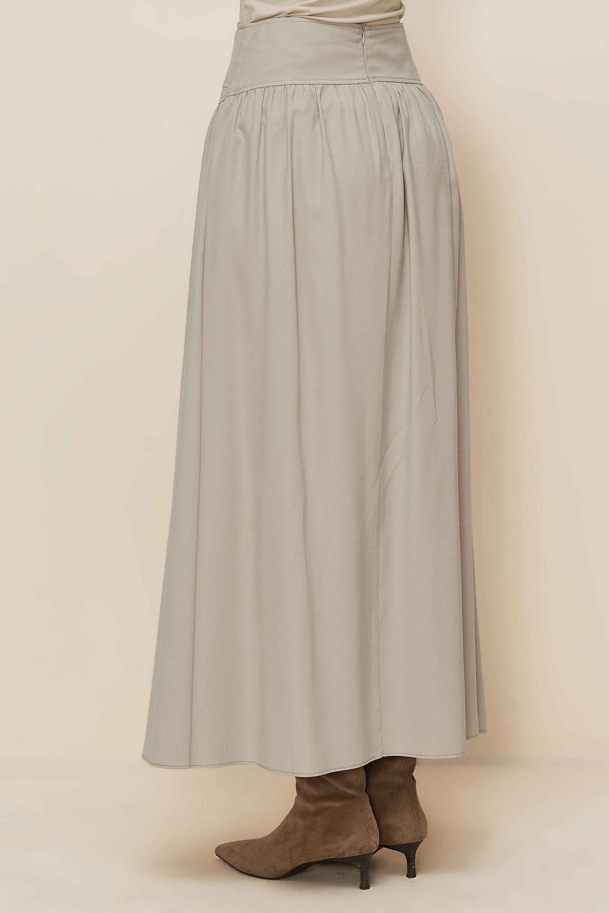 Tesettür giyim BEJ BAĞCIK DETAYLI ETEK 60728