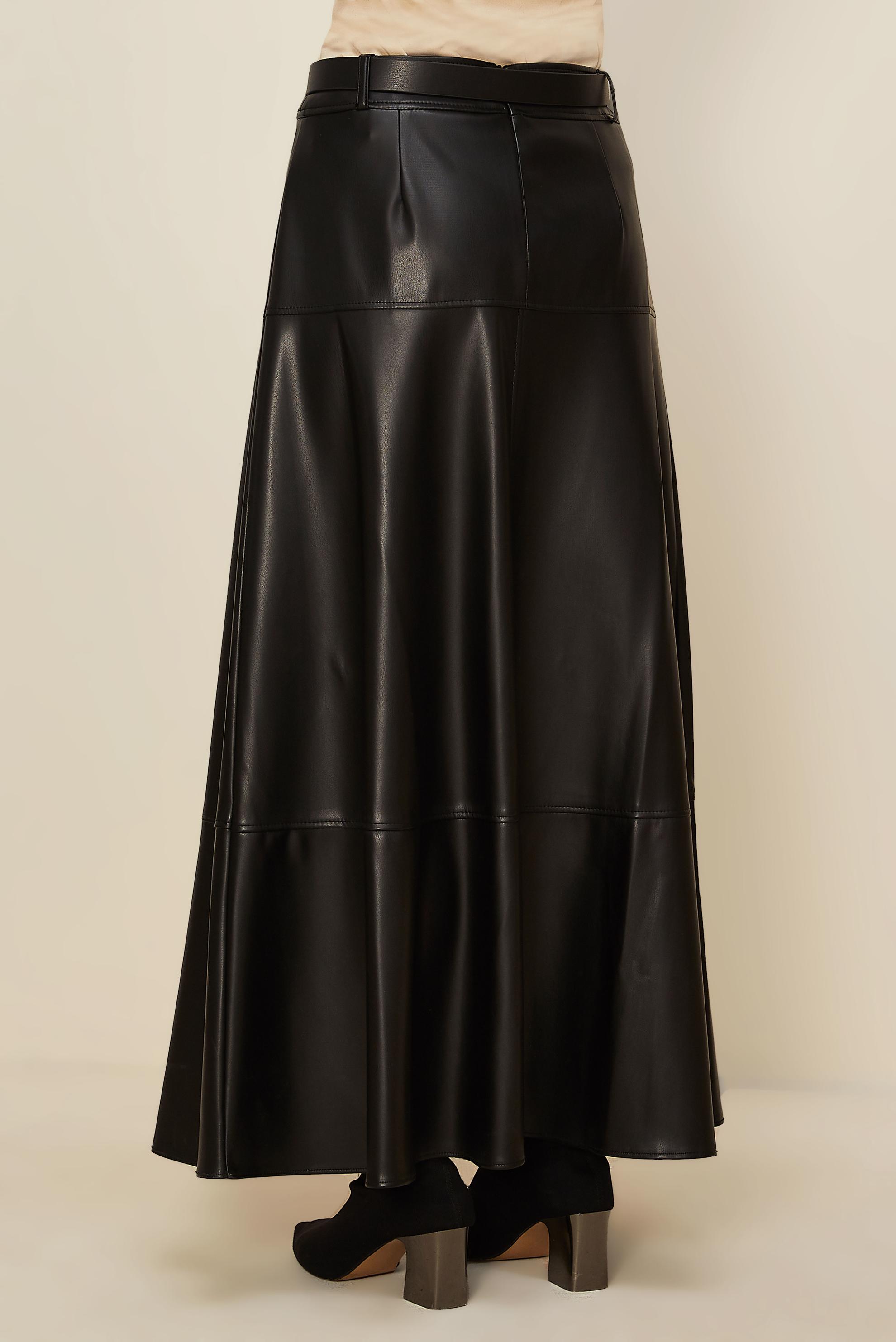 Tesettür giyim SİYAH KEMERLİ SUNİ DERİ ETEK 60729