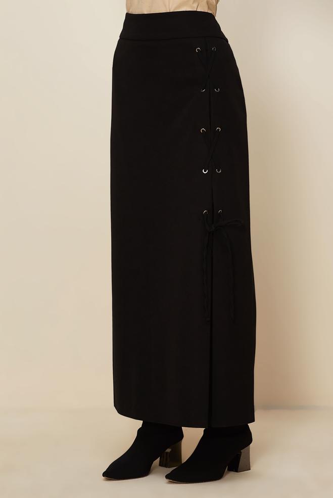 Tesettür giyim SİYAH BAĞCIK DETAYLI ETEK 60731 - ALVİNA