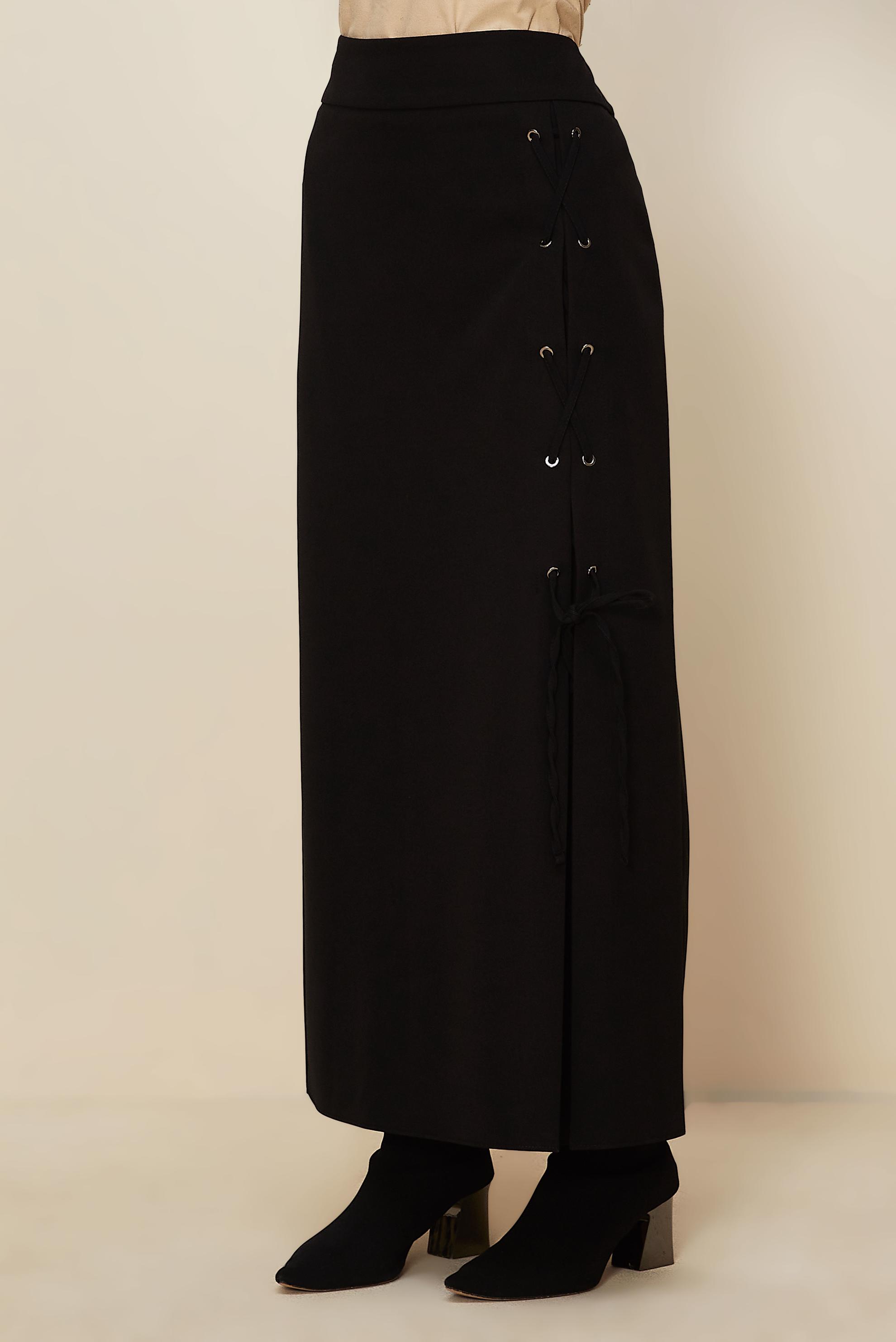 Hijab clothing BLACK LACE UP DETAIL SKIRT 60731