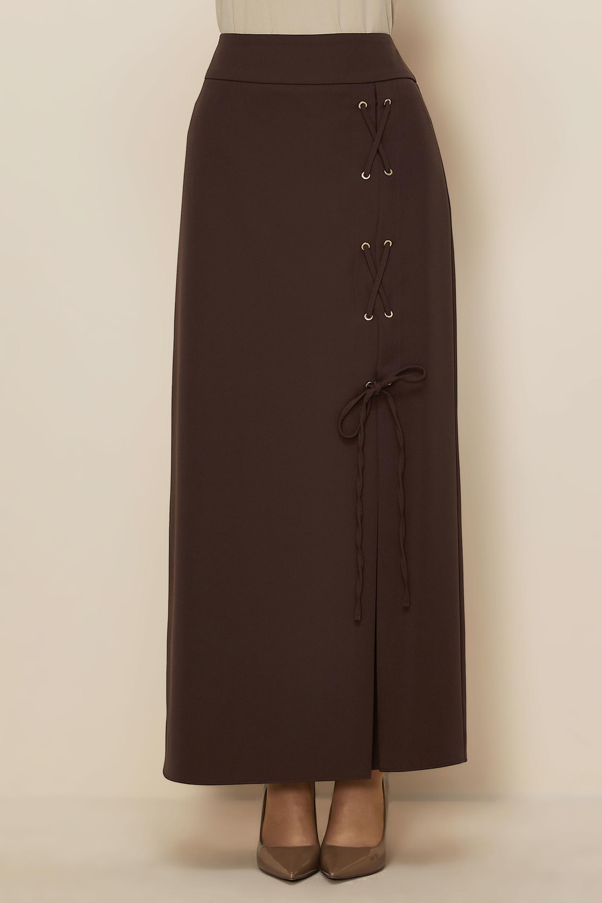 Hijab clothing BROWN LACE UP DETAIL SKIRT 60731