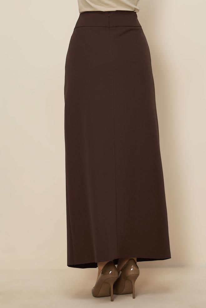 Tesettür giyim KAHVE BAĞCIK DETAYLI ETEK 60731 - ALVİNA