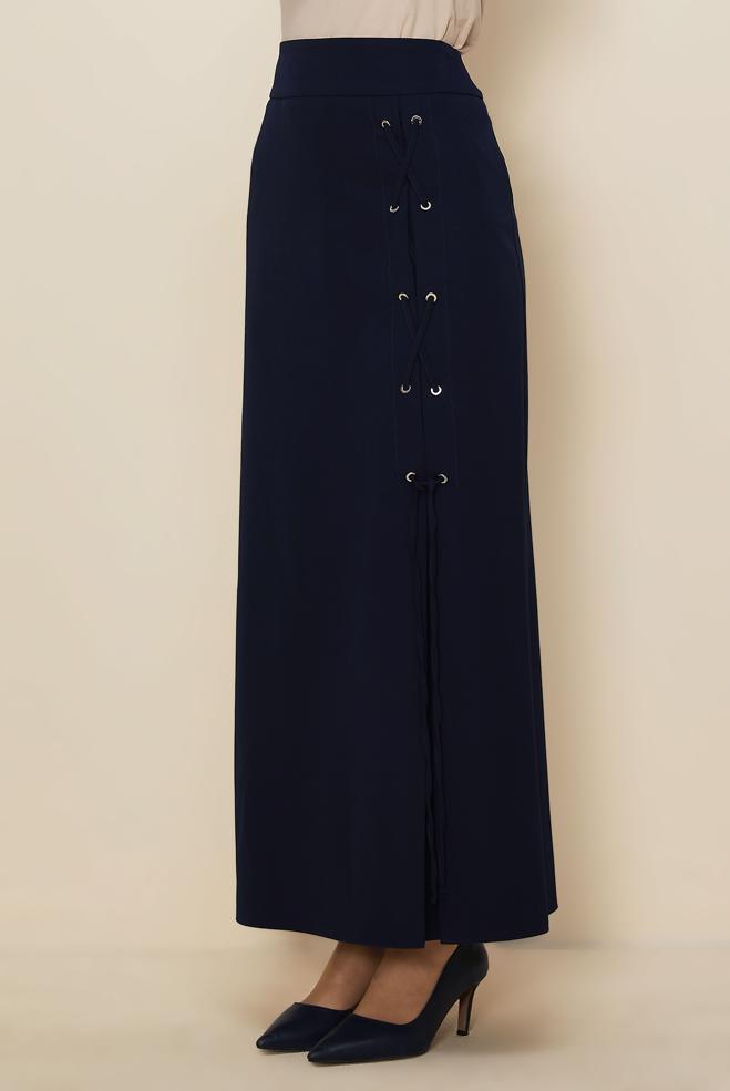 Tesettür giyim LACİVERT BAĞCIK DETAYLI ETEK 60731 - ALVİNA