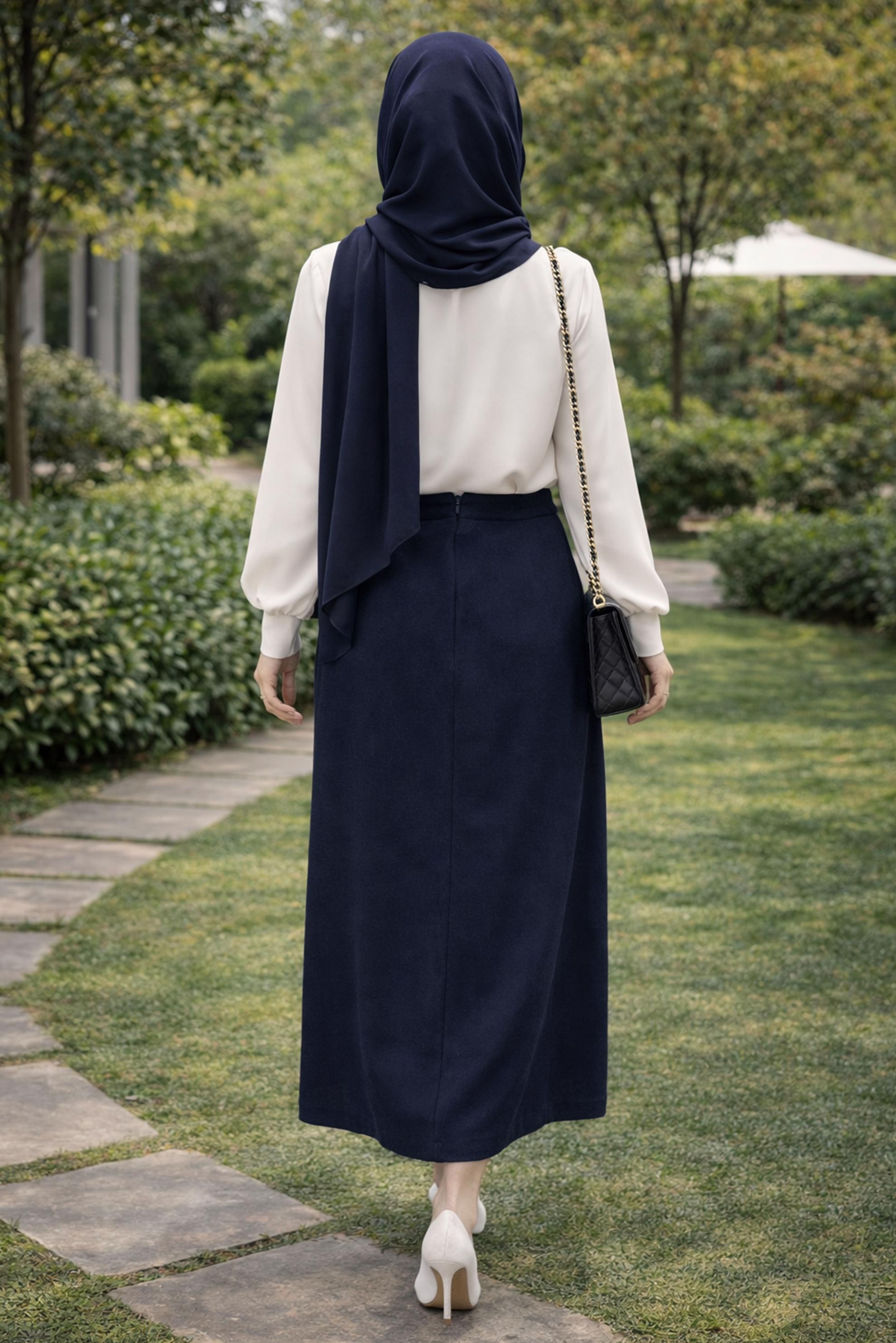 Vêtements hijab BLEU MARINE JUPE DÉTAILLÉE DE CEINTURE 60733