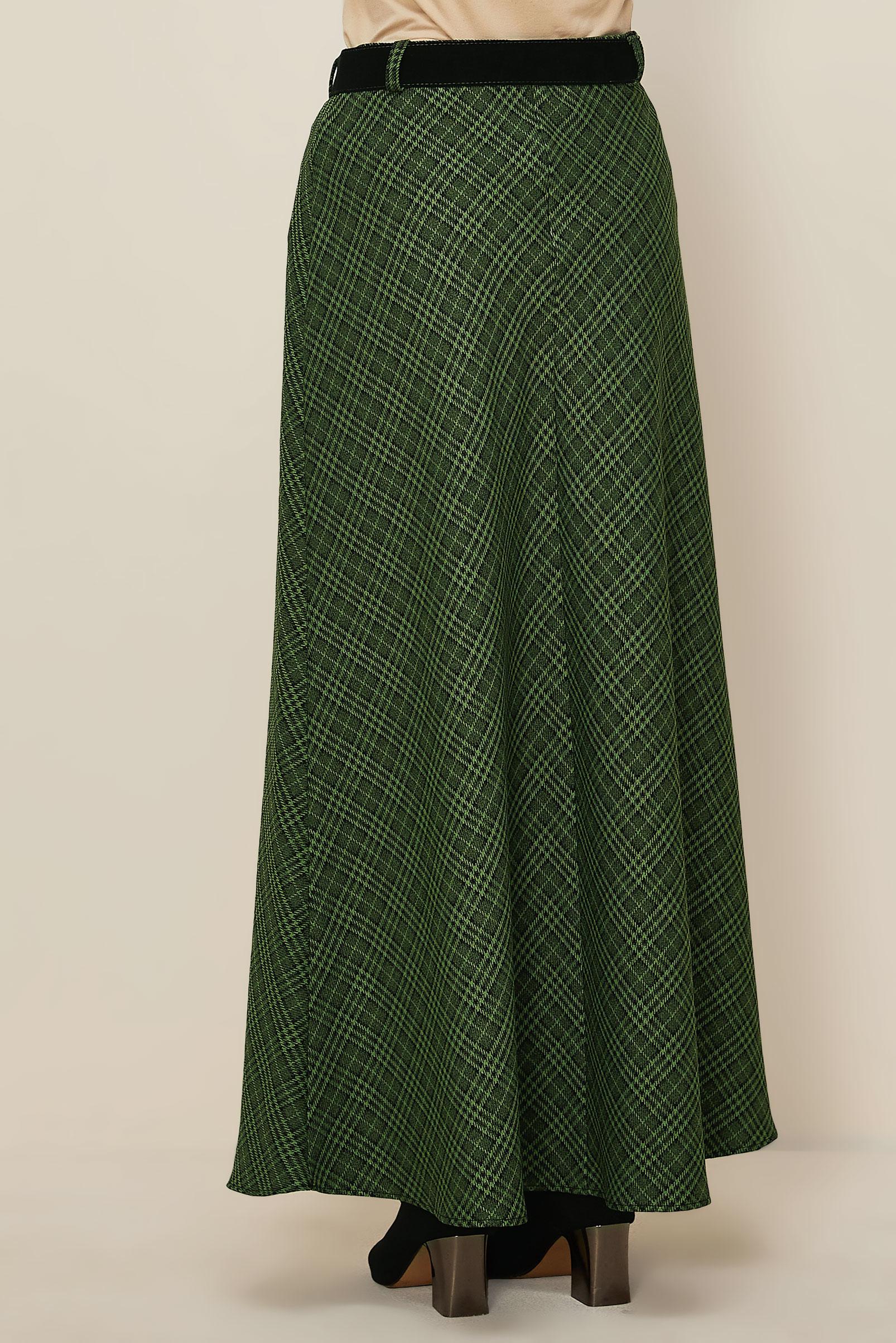 Tesettür giyim YEŞİL KEMERLİ EKOSE ETEK 60735