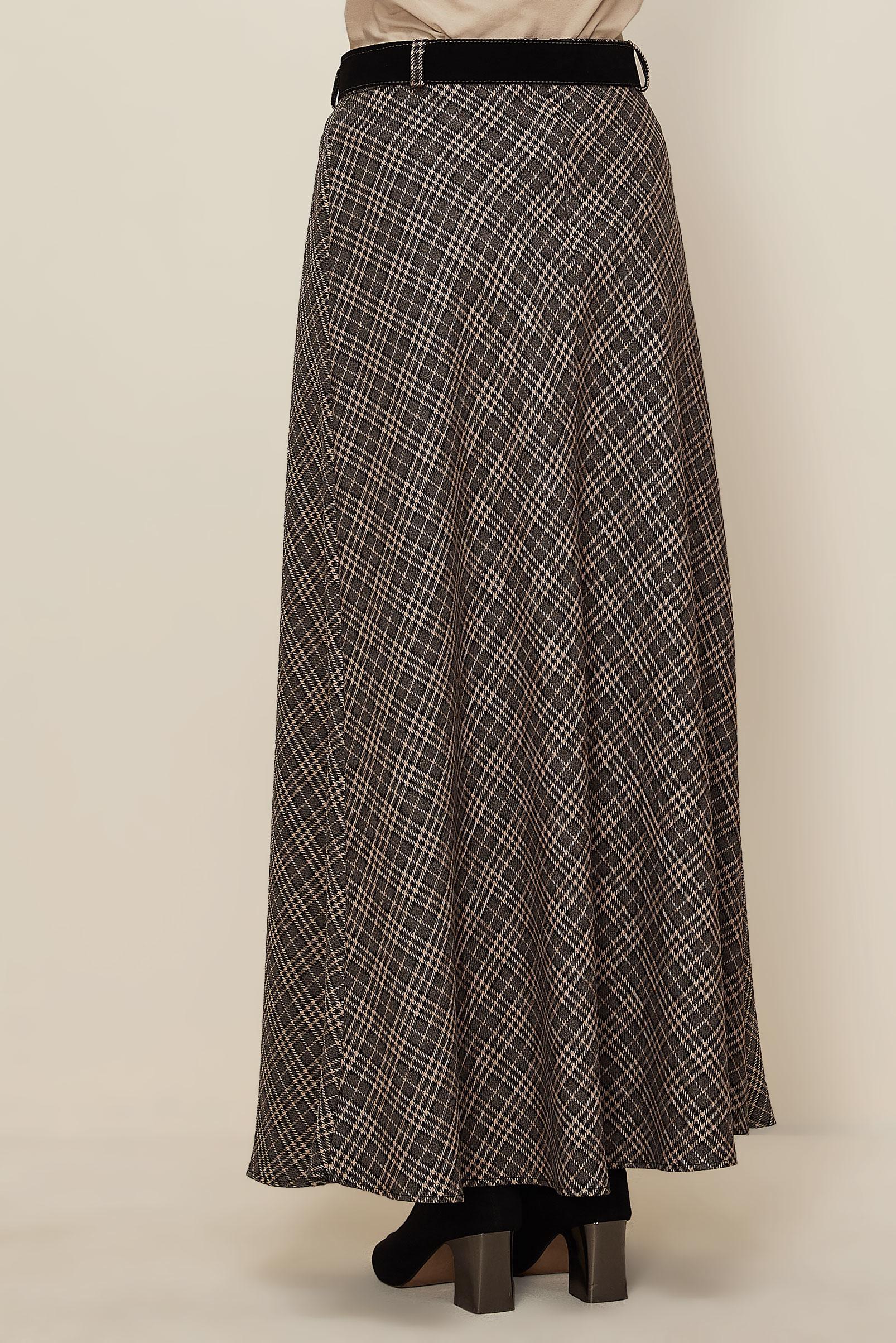 Tesettür giyim PUDRA KEMERLİ EKOSE ETEK 60735