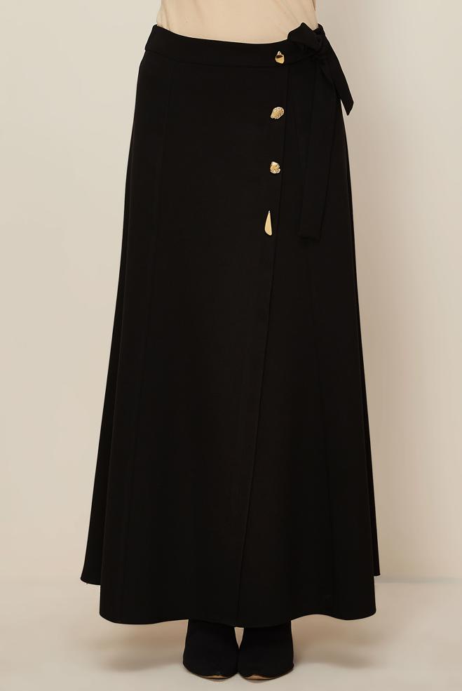 Tesettür giyim SİYAH BAĞLAMA DETAYLI ETEK 60737 - ALVİNA