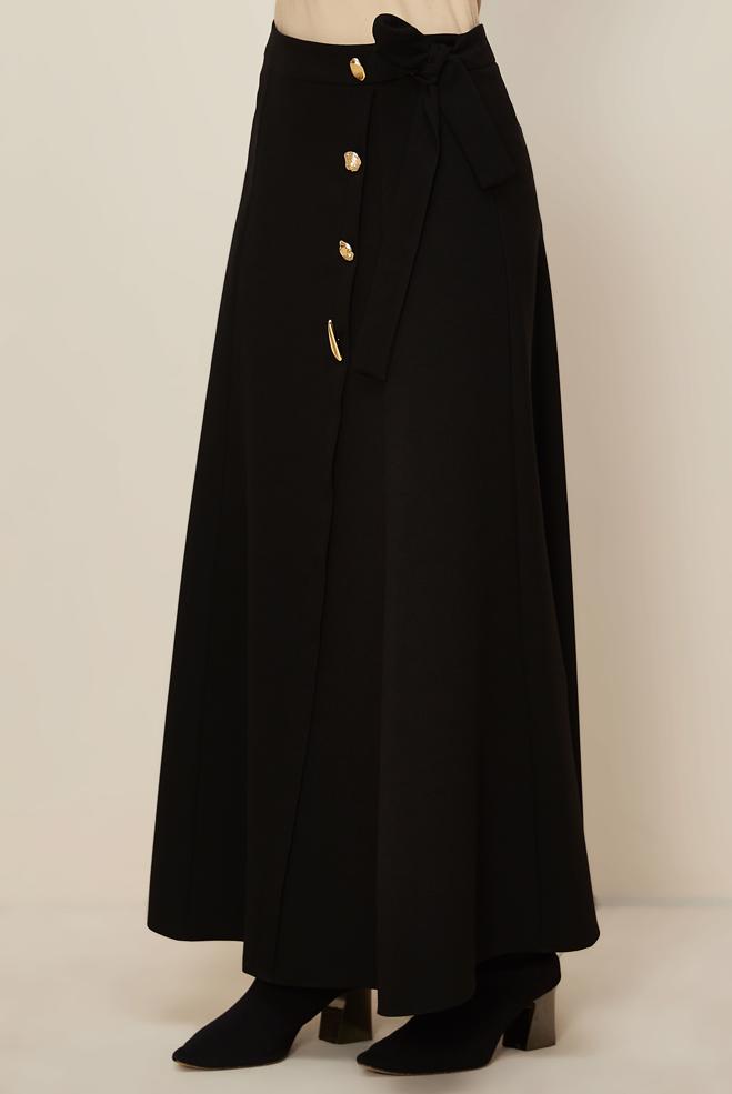 Tesettür giyim SİYAH BAĞLAMA DETAYLI ETEK 60737 - ALVİNA