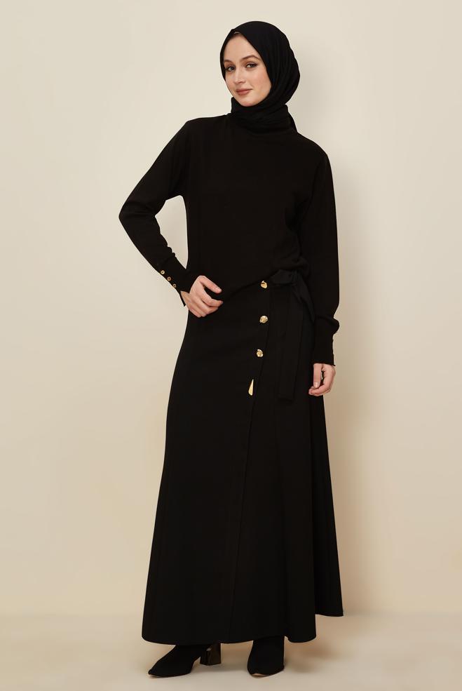 Tesettür giyim SİYAH BAĞLAMA DETAYLI ETEK 60737 - ALVİNA