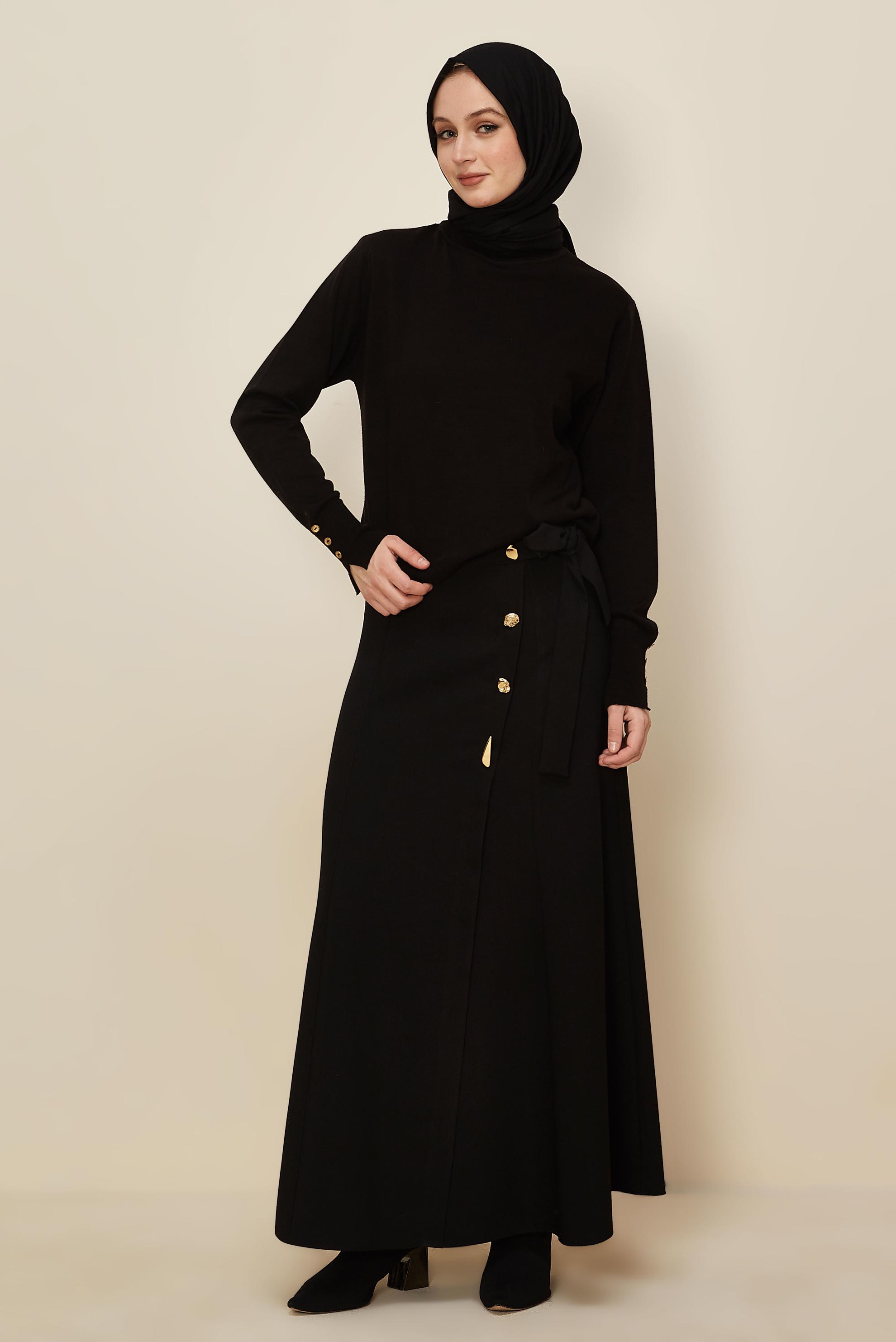 Tesettür giyim SİYAH BAĞLAMA DETAYLI ETEK 60737