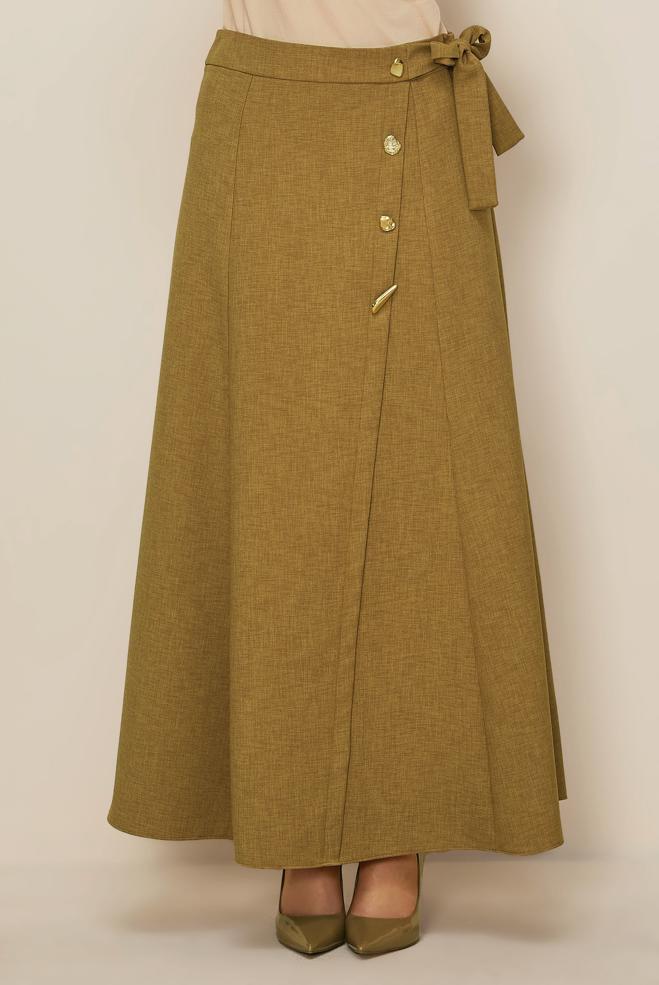 Tesettür giyim SARI BAĞLAMA DETAYLI ETEK 60737 - ALVİNA