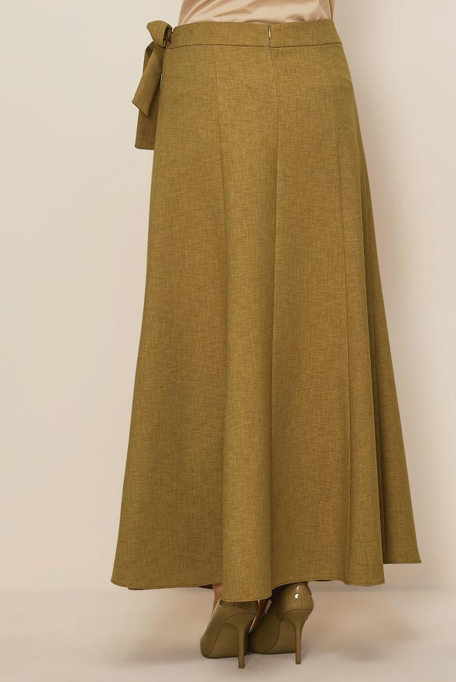 Tesettür giyim SARI BAĞLAMA DETAYLI ETEK 60737 - ALVİNA