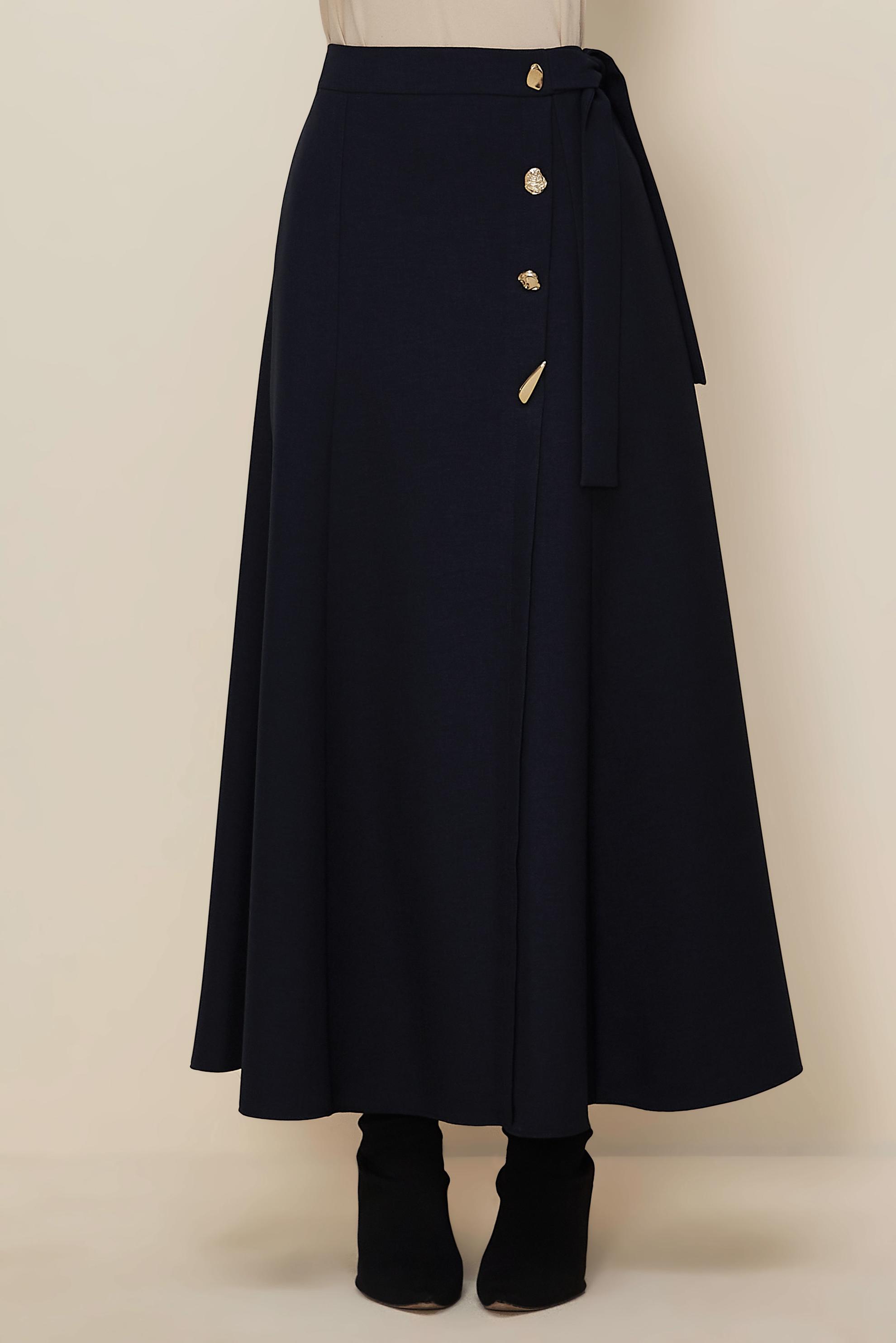 Tesettür giyim LACİVERT BAĞLAMA DETAYLI ETEK 60737