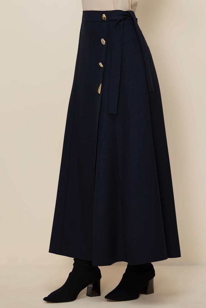 Tesettür giyim LACİVERT BAĞLAMA DETAYLI ETEK 60737 - ALVİNA