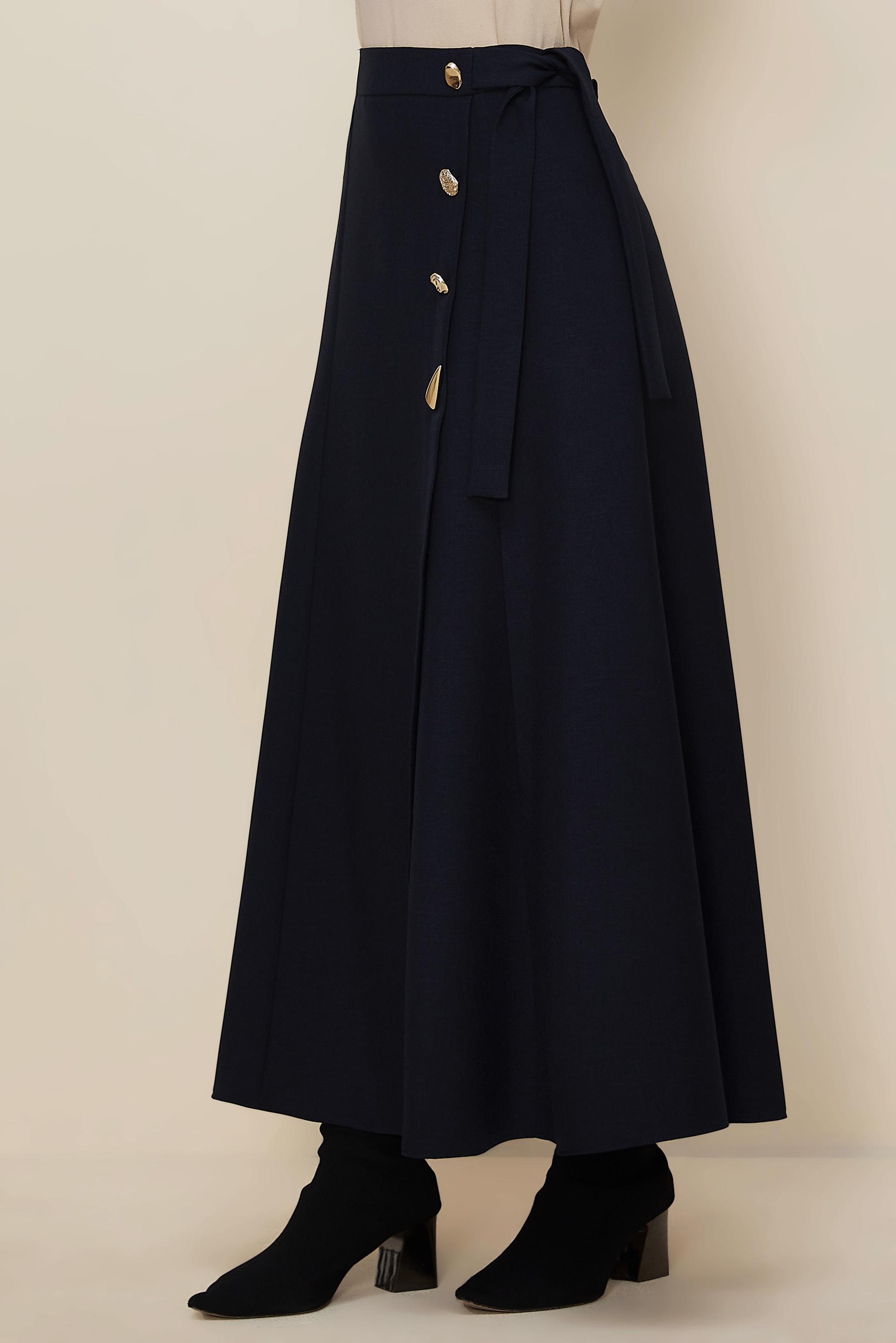 Tesettür giyim LACİVERT BAĞLAMA DETAYLI ETEK 60737