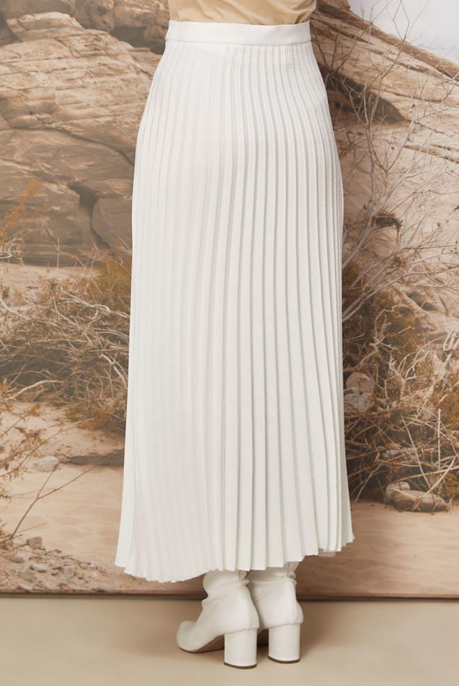 Tesettür giyim BEYAZ PİLİSELİ ETEK 60741 - ALVİNA