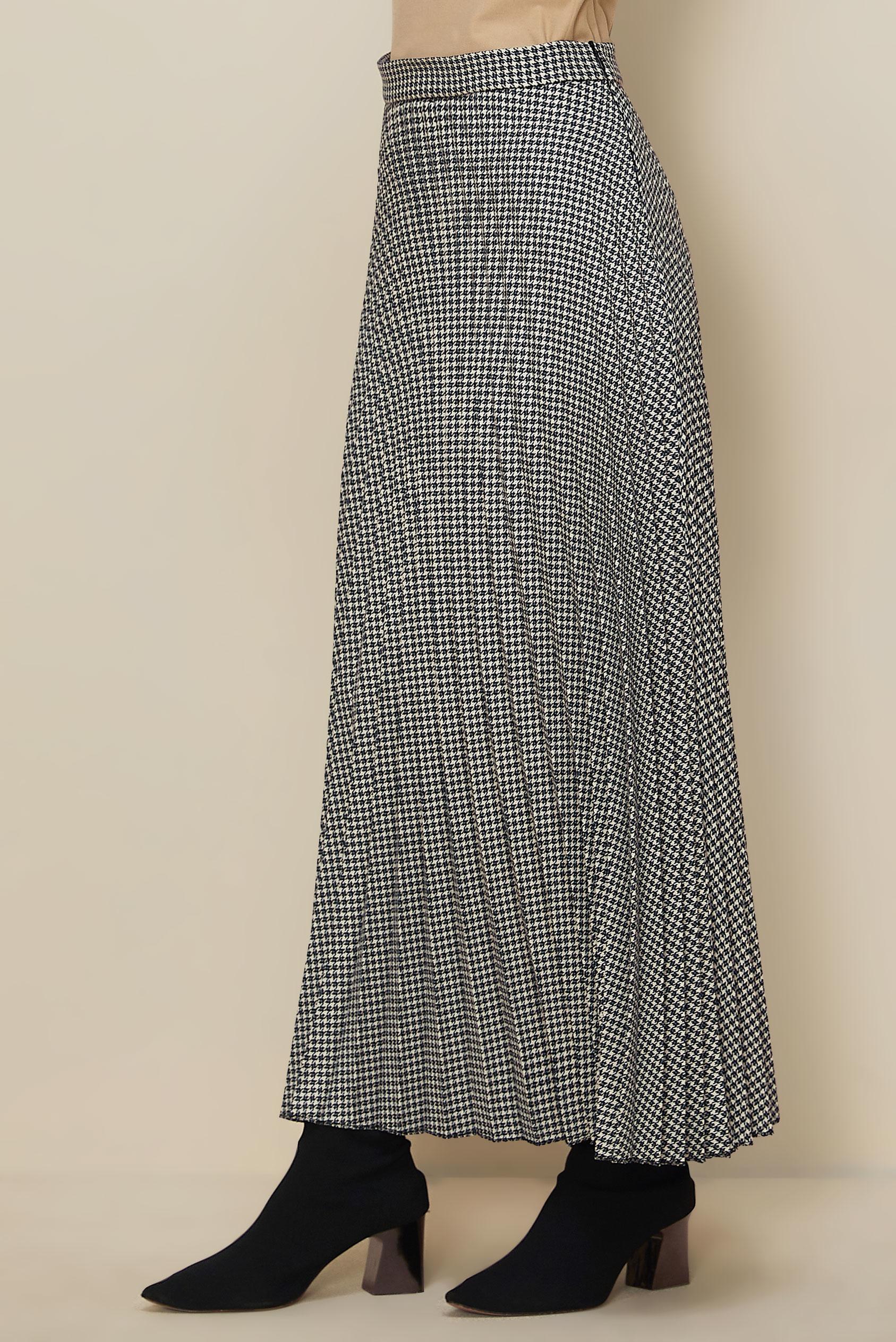 Tesettür giyim MAVİ DESENLİ PİLİSELİ ETEK 60742