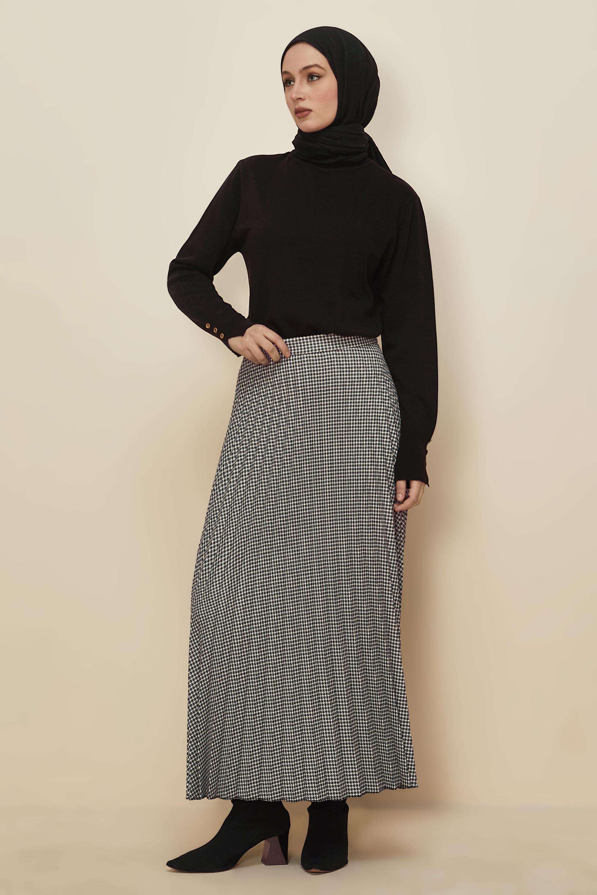 Tesettür giyim MAVİ DESENLİ PİLİSELİ ETEK 60742