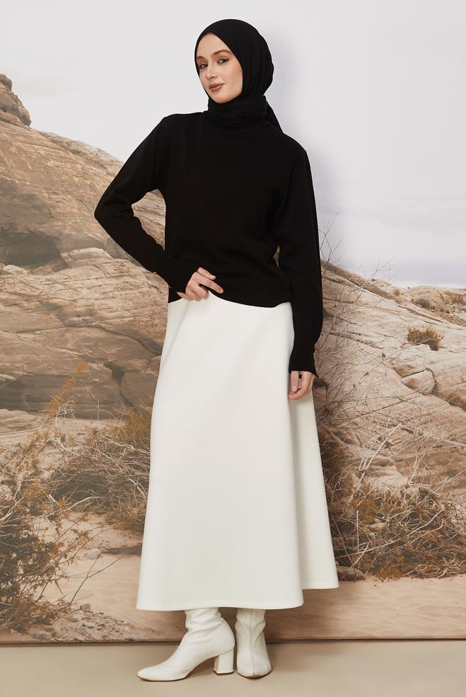 Hijab clothing WHITE SCUBA FABRIC FLARED SKIRT 60743 - ALVİNA