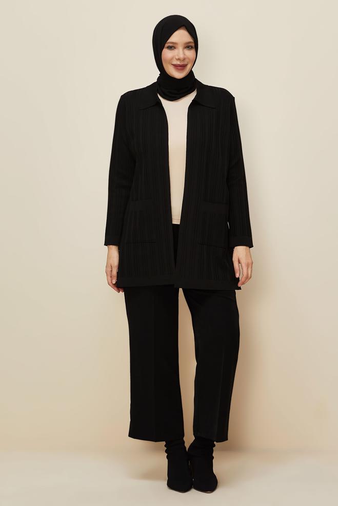 Vêtements hijab NOIR CARDIGAN EN MAILLE 20858 - ALVİNA