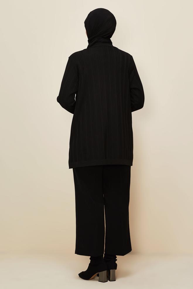 Vêtements hijab NOIR CARDIGAN EN MAILLE 20858 - ALVİNA