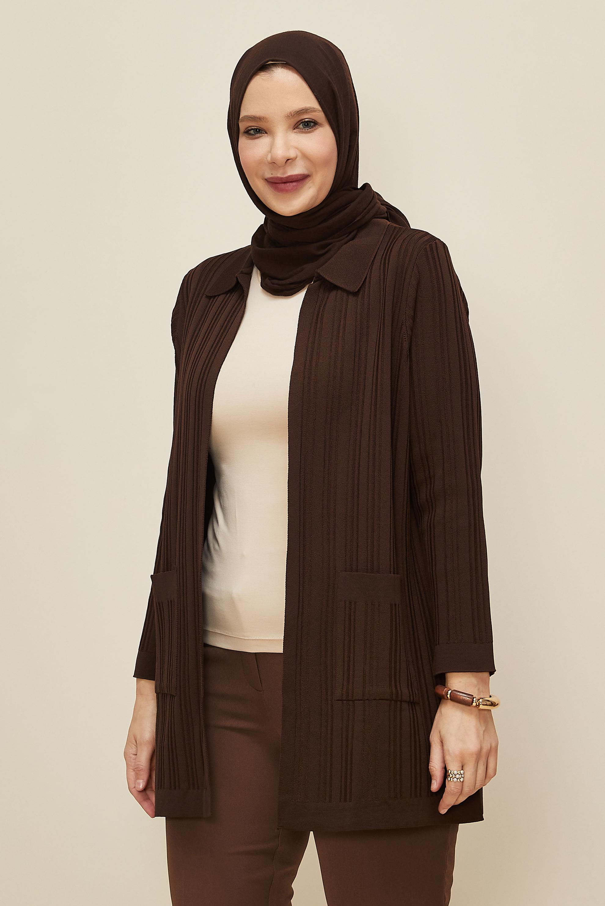 Vêtements hijab BRUN CARDIGAN EN MAILLE 20858