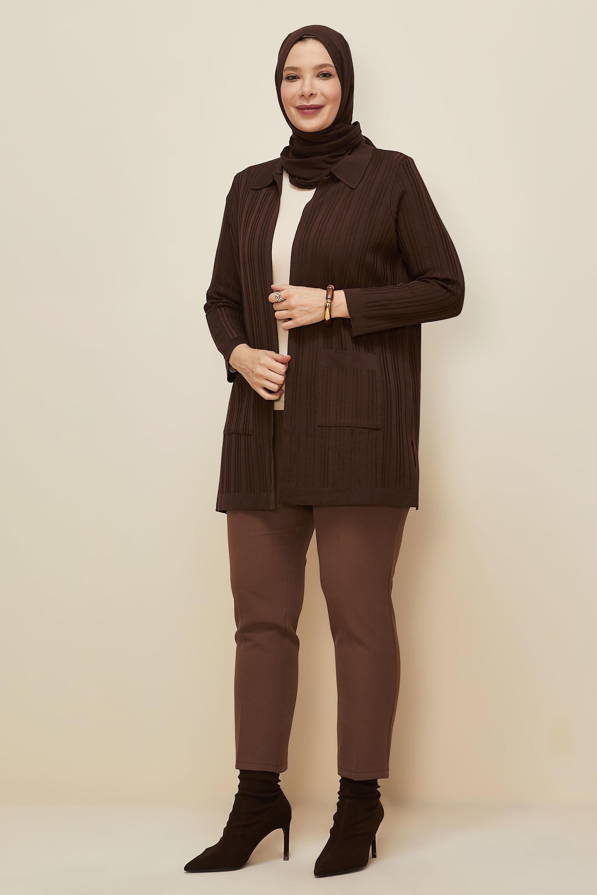 Vêtements hijab BRUN CARDIGAN EN MAILLE 20858