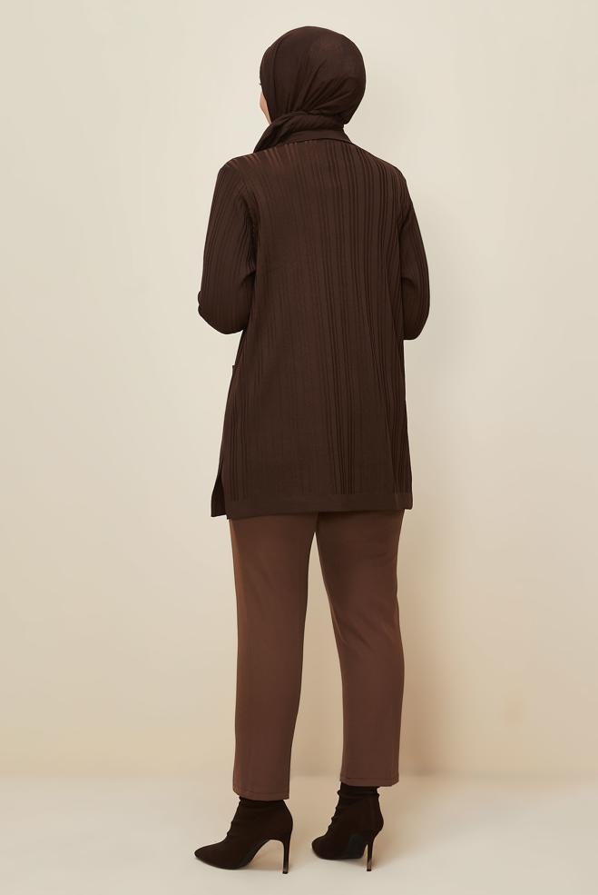 Vêtements hijab BRUN CARDIGAN EN MAILLE 20858 - ALVİNA