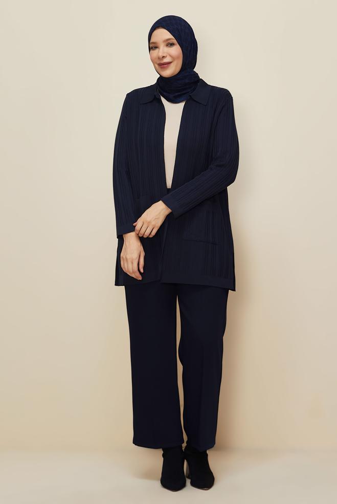 Vêtements hijab BLEU MARINE CARDIGAN EN MAILLE 20858 - ALVİNA