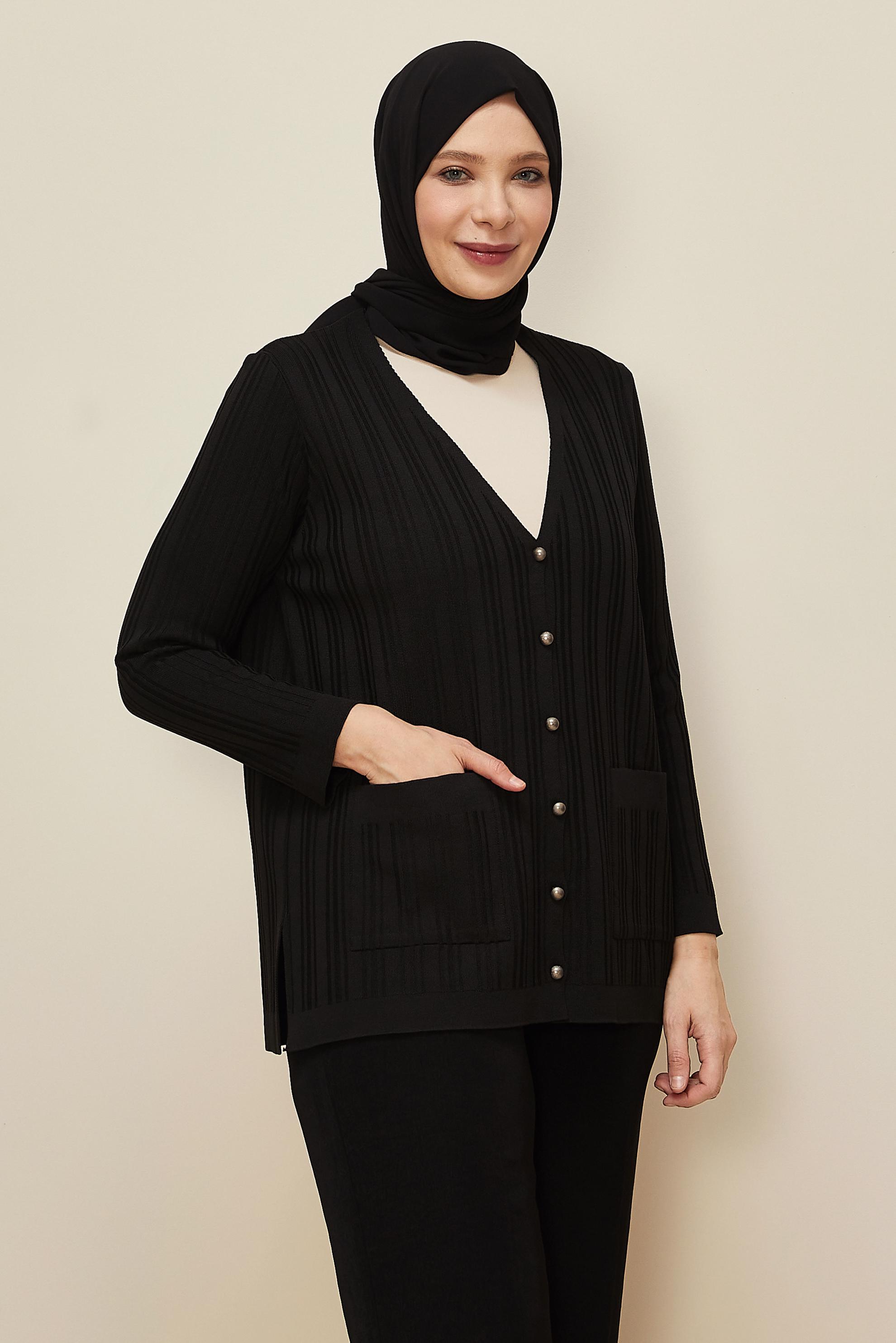 Vêtements hijab NOIR CARDIGAN EN MAILLE 20859