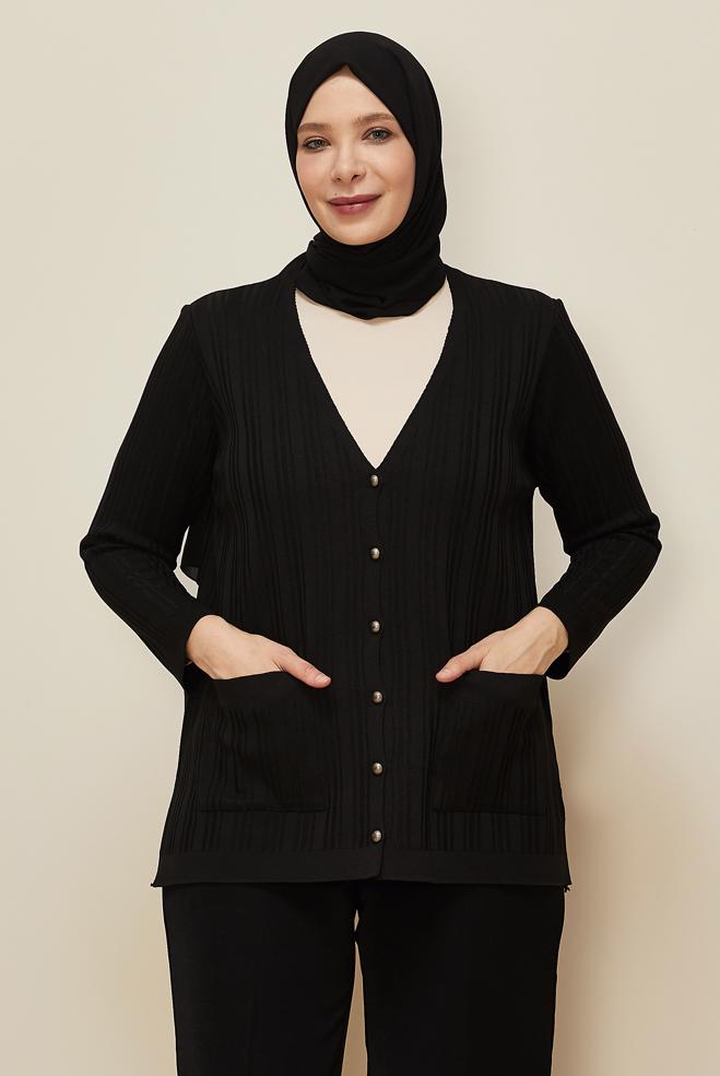Vêtements hijab NOIR CARDIGAN EN MAILLE 20859 - ALVİNA
