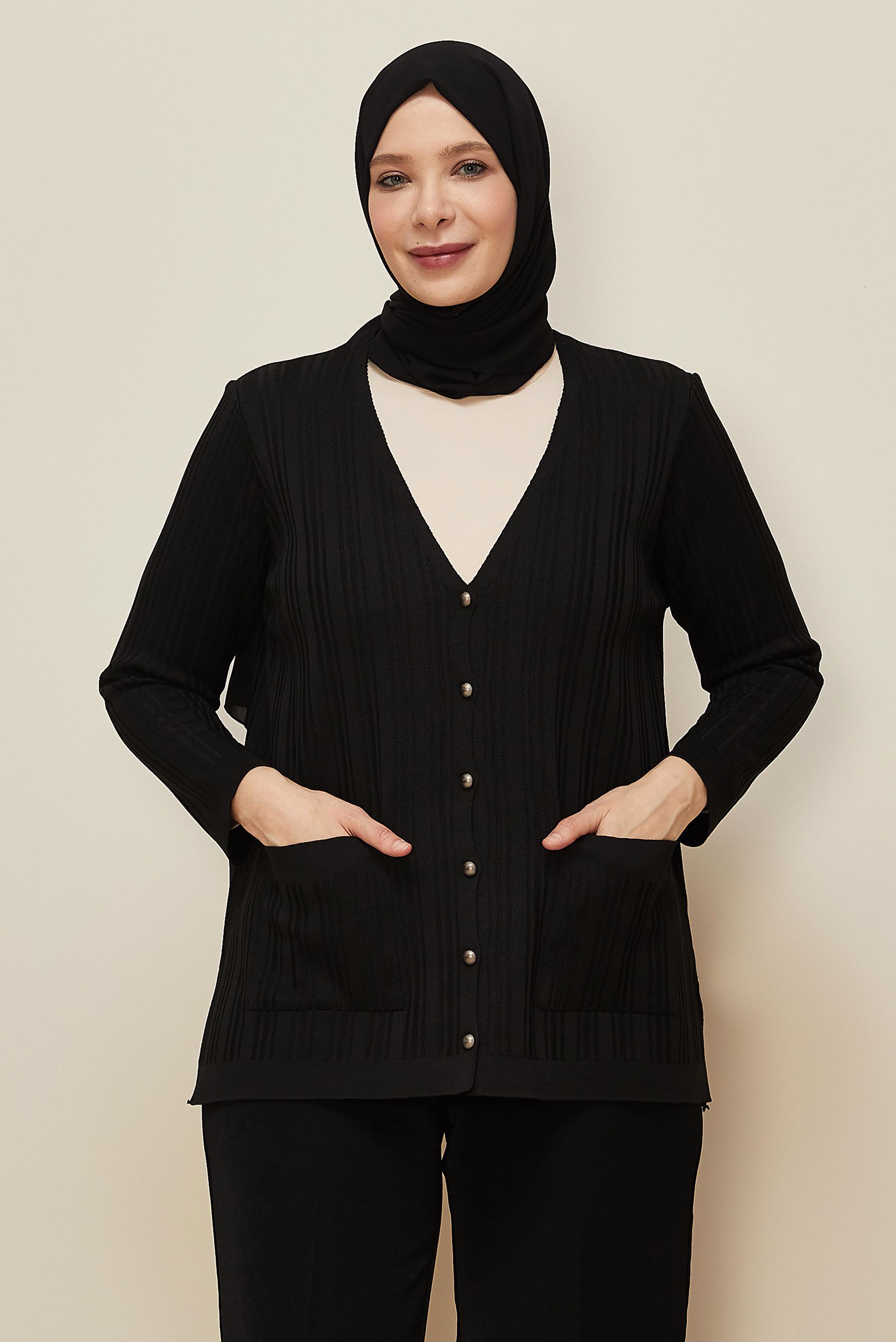 Vêtements hijab NOIR CARDIGAN EN MAILLE 20859
