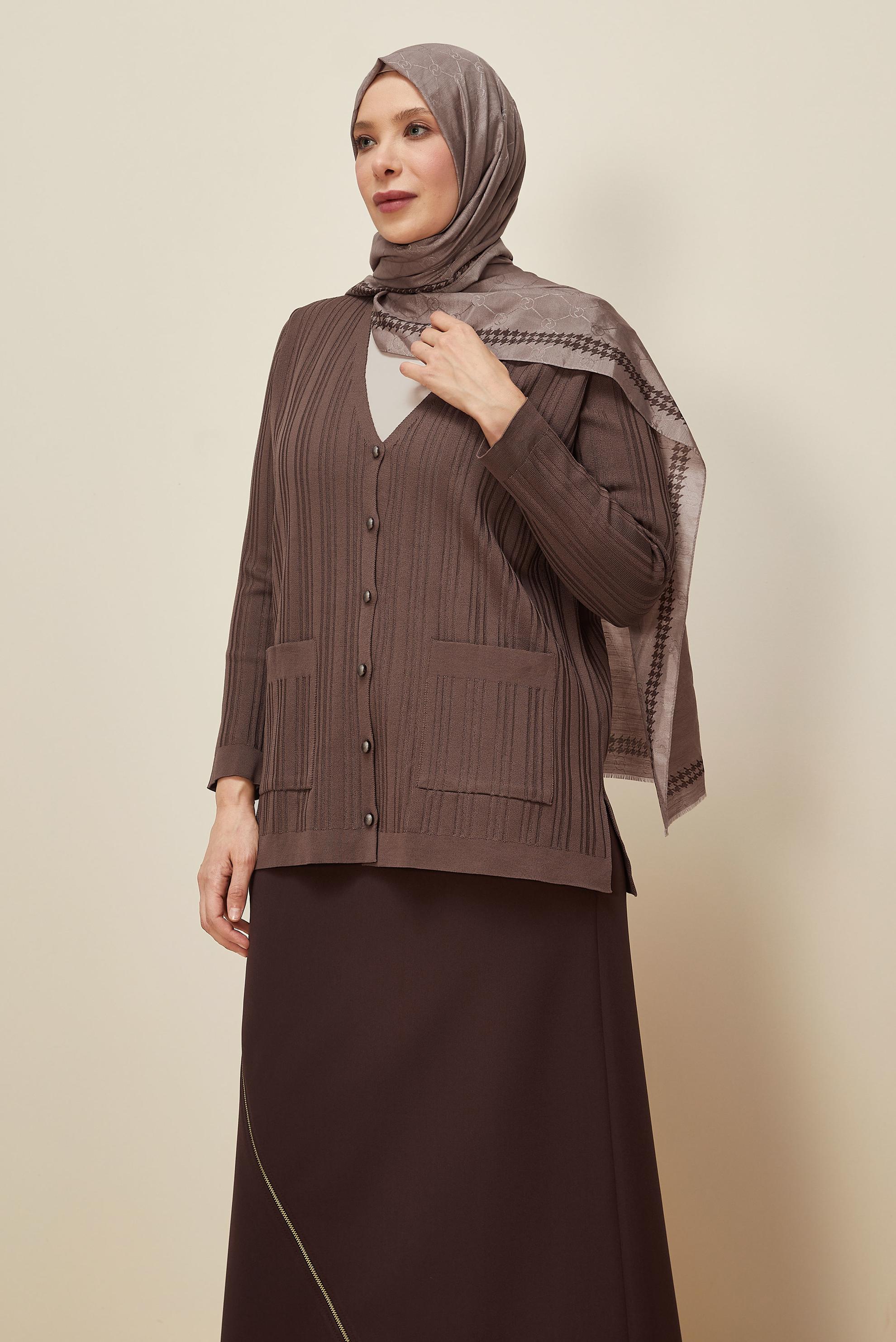 Vêtements hijab BRUN CARDIGAN EN MAILLE 20859
