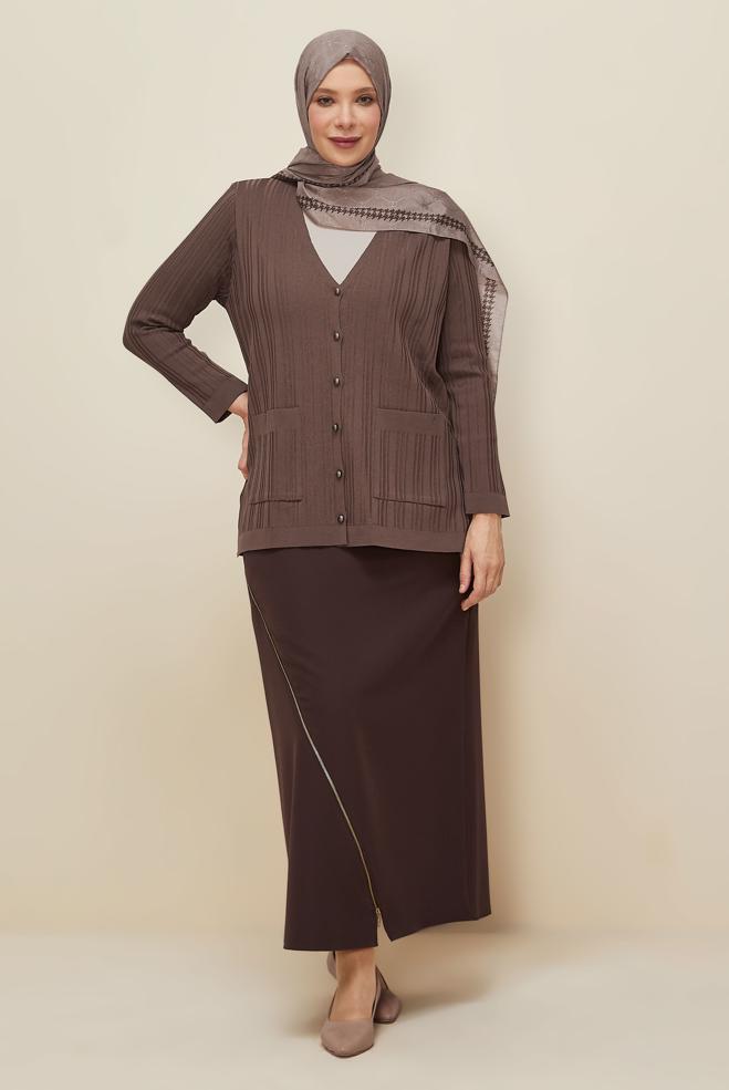 Vêtements hijab BRUN CARDIGAN EN MAILLE 20859 - ALVİNA