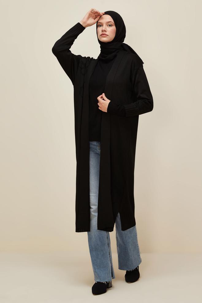 Tesettür giyim SİYAH TRİKO HIRKA 45891 - ALVİNA