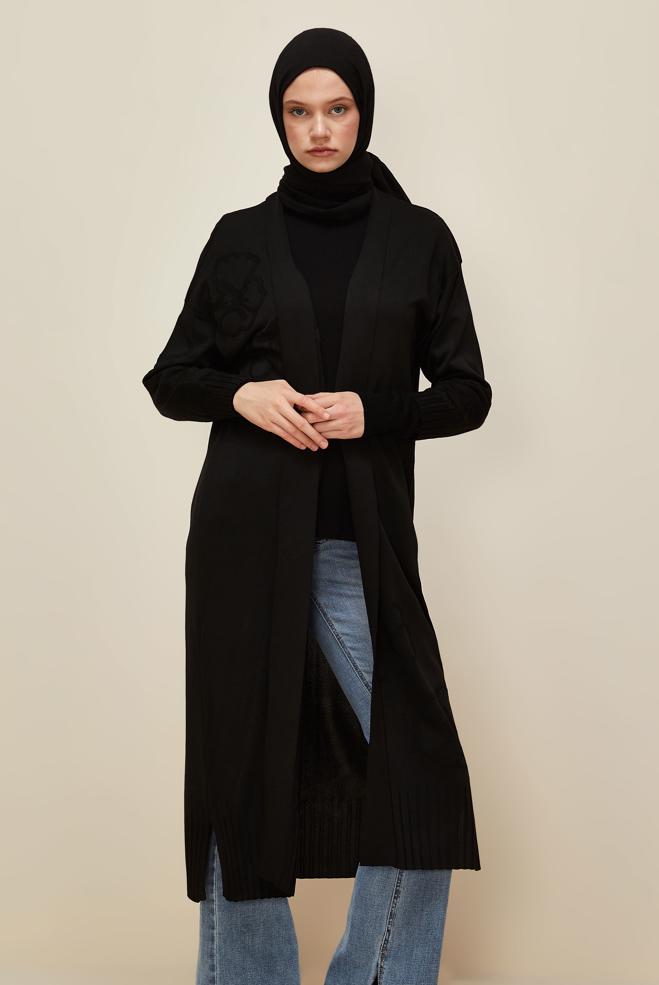 Tesettür giyim SİYAH TRİKO HIRKA 45891 - ALVİNA