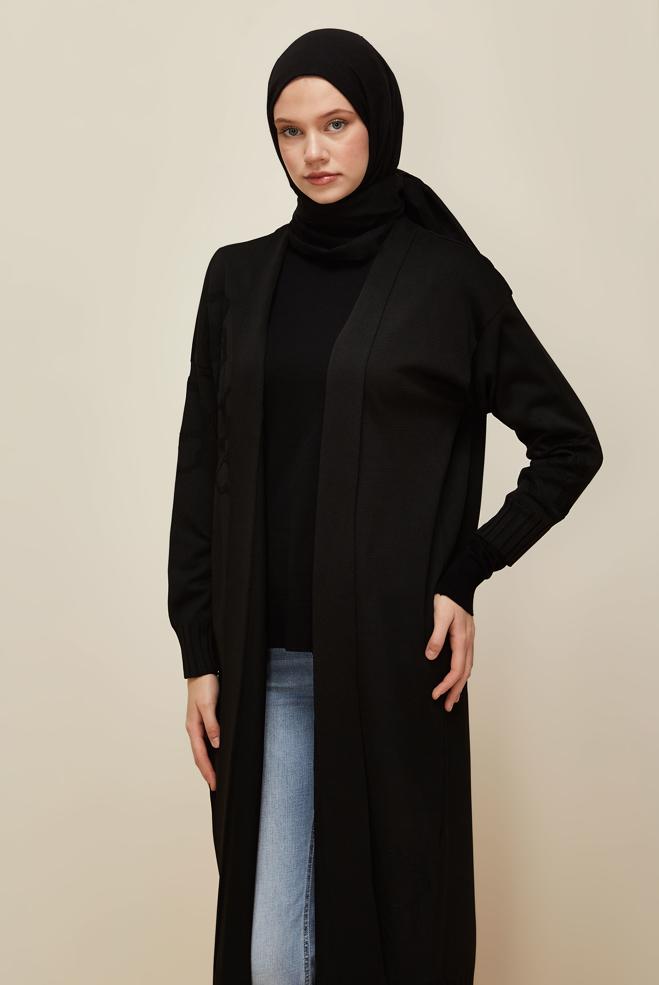 Tesettür giyim SİYAH TRİKO HIRKA 45891 - ALVİNA