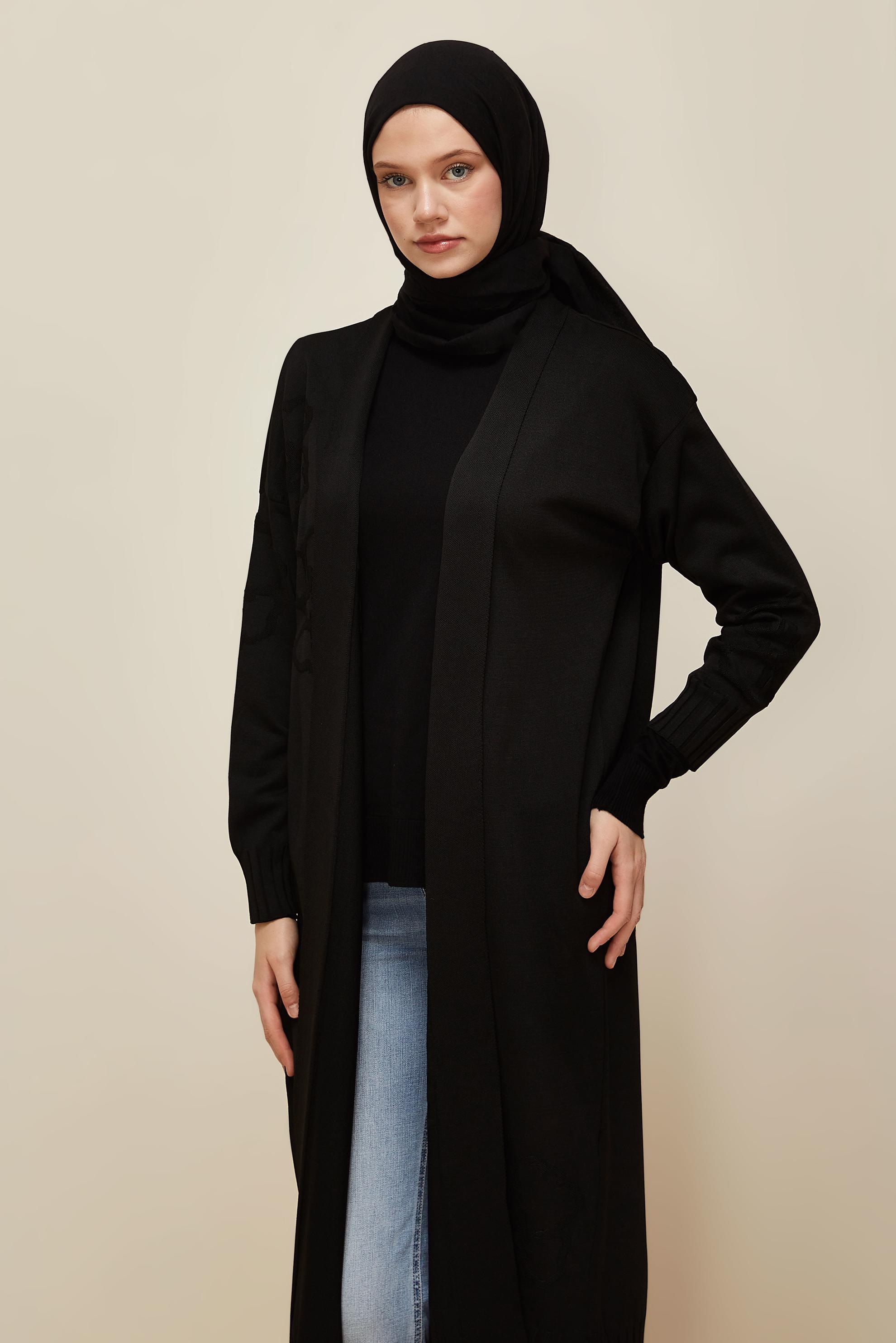 Tesettür giyim SİYAH TRİKO HIRKA 45891