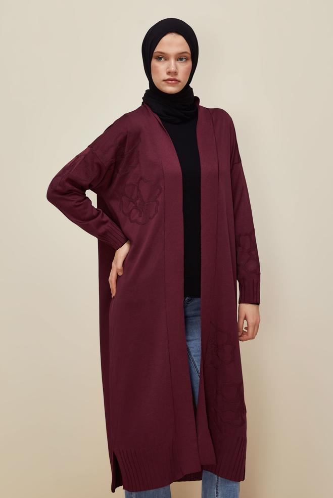 Tesettür giyim BORDO TRİKO HIRKA 45891 - ALVİNA